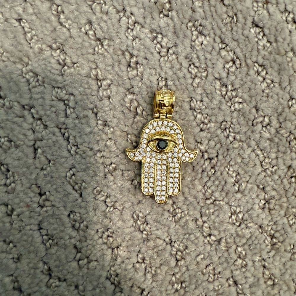 Gold Hamsa Hand Pendant with Eye Detail
